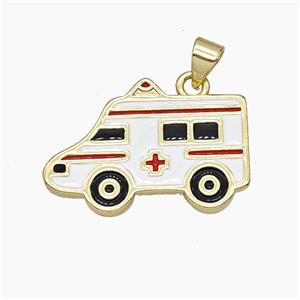 Ambulance Car Charms Copper Medical Pendant Enamel Gold Plated, approx 16.5-24mm