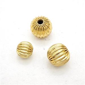 Copper Round Beads Ribbed Gold Plated, approx 4mm