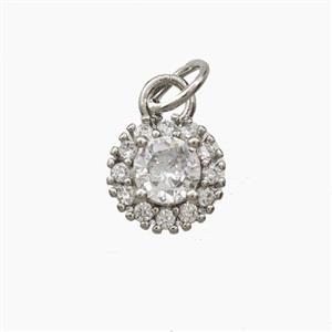 Copper Flower Pendant Pave Zirconia Platinum Plated, approx 8mm
