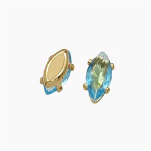 Blue Cubic Zirconia Eye Beads Prong-Set No-Hole, approx 3-6mm