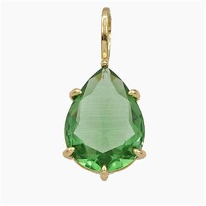 Green Crystal Glass Teardrop Pendant, approx 12-27mm