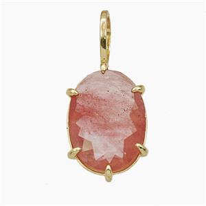 Pink Crystal Glass Oval Pendant, approx 12-27mm