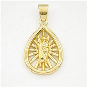 Copper Saint Jude Teardrop Pendant Gold Plated, approx 15-20mm