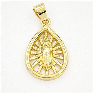Copper Virgin Mary Teardrop Pendant Gold Plated, approx 15-20mm