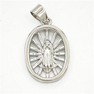 Copper Virgin Mary Oval Pendant Platinum Plated, approx 15-20mm