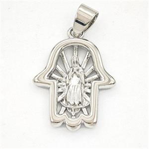 Copper Virgin Mary Hamsahand Pendant Platinum Plated, approx 17-20mm
