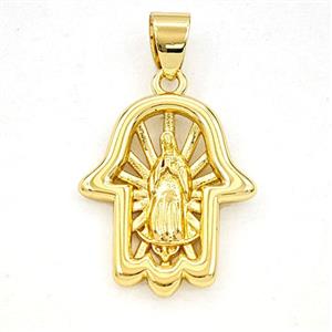 Copper Virgin Mary Hamsahand Pendant Gold Plated, approx 17-20mm