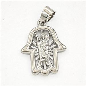 Copper Saint Jude Hamsahand Pendant Platinum Plated, approx 17-20mm