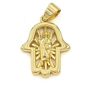 Copper Saint Jude Hamsahand Pendant Gold Plated, approx 17-20mm