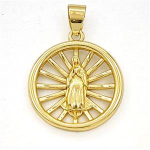 Copper Virgin Mary Circle Pendant Gold Plated, approx 20mm