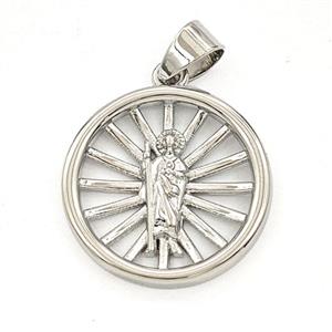 Copper Saint Jude Circle Pendant Platinum Plated, approx 20mm