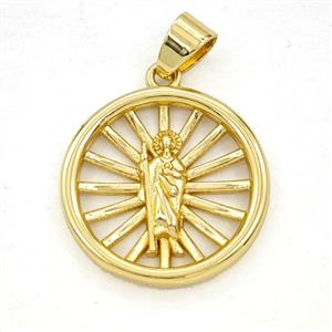 Copper Saint Jude Circle Pendant Gold Plated, approx 20mm