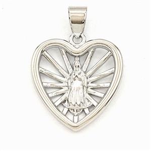 Copper Virgin Mary Heart Pendant Platinum Plated, approx 19mm
