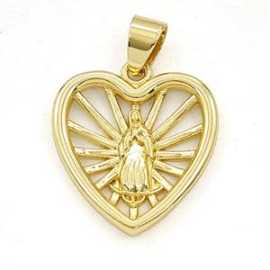 Copper Virgin Mary Heart Pendant Gold Plated, approx 19mm