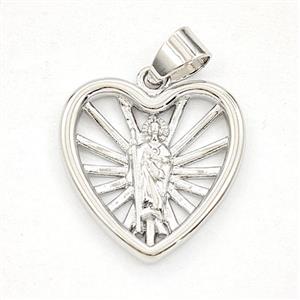 Copper Saint Jude Heart Pendant Platinum Plated, approx 19mm