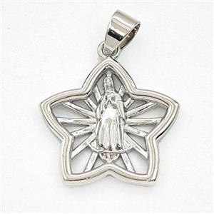 Copper Virgin Mary Star Pendant Platinum Plated, approx 21mm