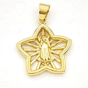 Copper Virgin Mary Star Pendant Gold Plated, approx 21mm