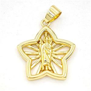 Copper Saint Jude Star Pendant Gold Plated, approx 21mm