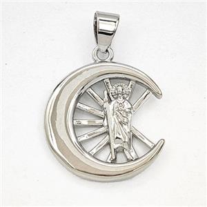 Copper Saint Jude Moon Pendant Platinum Plated, approx 19-20mm