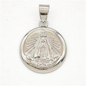 Copper Virgin Mary Medal Pendant Platinum Plated, approx 17.5mm