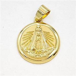 Copper Virgin Mary Medal Pendant Gold Plated, approx 17.5mm