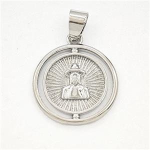 Copper Elder Pendant Circle Platinum Plated, approx 18mm