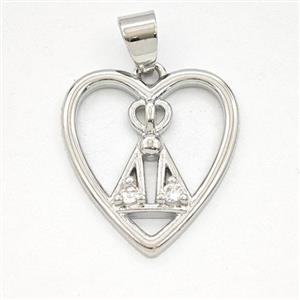 Copper Nossa Senhora Aparecida Heart Pendant Pave Zirconia Platinum Plated, approx 19-20mm