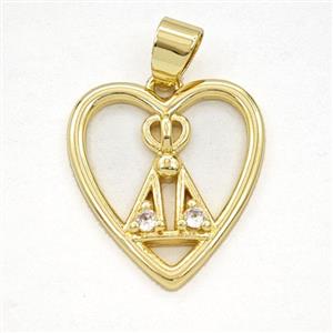 Copper Nossa Senhora Aparecida Heart Pendant Pave Zirconia Gold Plated, approx 19-20mm