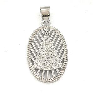 Copper Nossa Senhora Aparecida Oval Pendant Platinum Plated, approx 16-23mm