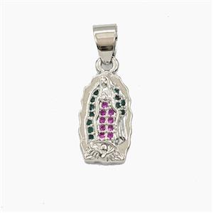 Copper Virgin Mary Pendant Pave Zirconia Platinum Plated, approx 9-15mm