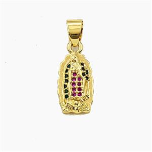Copper Virgin Mary Pendant Pave Zirconia Gold Plated, approx 9-15mm