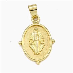 Copper Virgin Mary Pendant Oval Gold Plated, approx 14-19mm