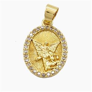 Copper Saint Michael Pendant Pave Zirconia Gold Plated, approx 15-18mm