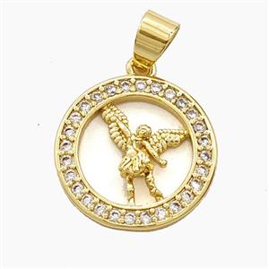 Copper Saint Michael Pendant Pave Zirconia Gold Plated, approx 18mm