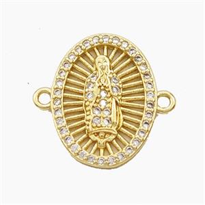 Copper Virgin Mary Connector Pave Zirconia Oval Gold Plated, approx 13-18mm
