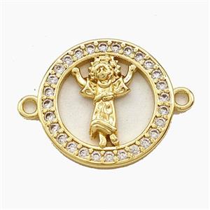 Copper Divine Child Connector Pave Zirconia Jesus Gold Plated, approx 18mm