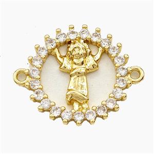 Copper Divine Child Connector Pave Zirconia Jesus Gold Plated, approx 20mm