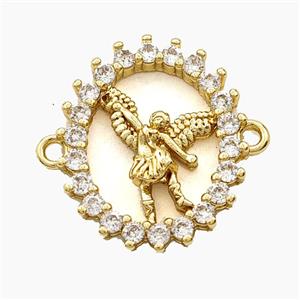Copper Saint Michael Connector Pave Zirconia Jesus Gold Plated, approx 17-21mm