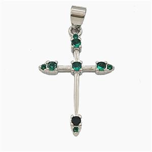 Copper Cross Pendnat Pave Zirconia Platinum Plated, approx 20-28mm