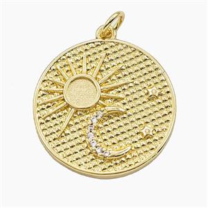 Copper Sun Moon Pendant Pave Zirconia Gold Plated, approx 21mm