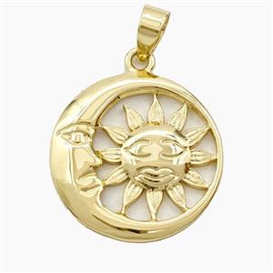 Copper Sun Moon Pendant Gold Plated, approx 22mm