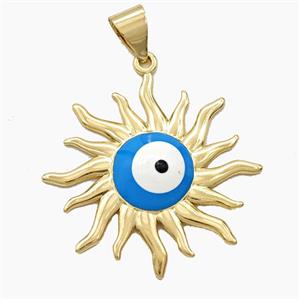 Copper Sun Pendant Evil Eye Enamel Gold Plated, approx 37mm