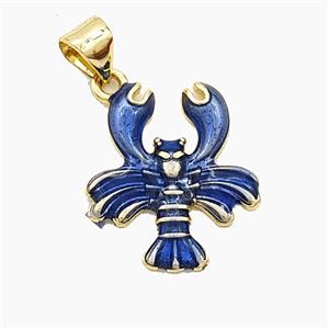 Copper Crayfish Pendant Blue Painted Claw Gold Plated, approx 16-18mm