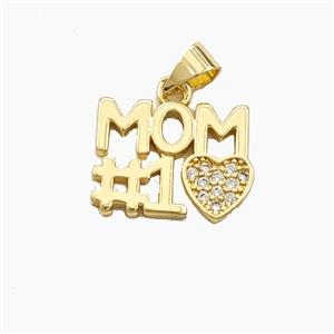 Copper MOM Heart Pendant Pave Zirconia Gold Plated, approx 12-16mm