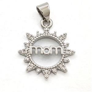 Copper Sun MOM Pendant Pave Zirconia Platinum Plated, approx 17mm