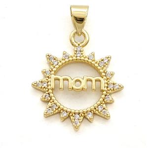 Copper Sun MOM Pendant Pave Zirconia Gold Plated, approx 17mm