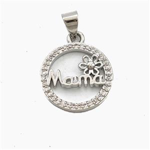 Copper Mama Pendant Pave Zirconia Flower Circle Platinum Plated, approx 15.5mm