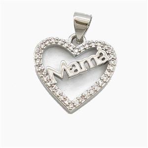 Copper Heart Mama Pendant Pave Zirconia Platinum Plated, approx 16mm