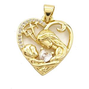 Copper Heart Pendant Pave Zirconia MamaBaby Gold Plated, approx 18mm