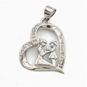 Copper Heart Pendant Pave Zirconia MamaChild Platinum Plated, approx 18-20mm